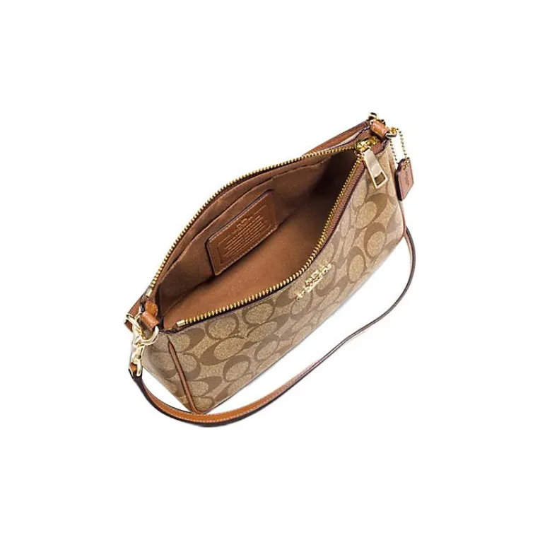 COACH Canvas With Leather Pochette, Shoulder Bag, Handbag, Shoulder Bag, Crossbody Bag Trumpets Women's Khaki-1