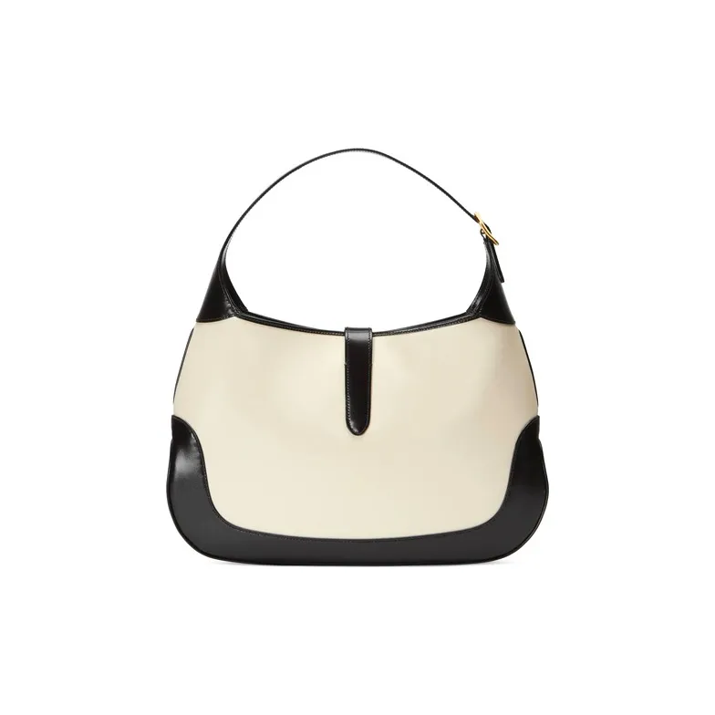 GUCCI Jackie 1961 Leather Crescent Shoulder Bag Shoulder Bag Medium Size Women's Black White-3