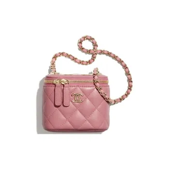 CHANEL Sheepskin Makeup Bag, Shoulder Bag, Crossbody Bag Mini Women's Light Pink