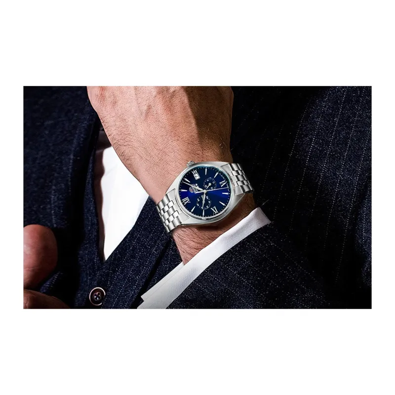 ORIENT Automatic Mechanical Movement Metal Strap Watch 39.4mm Men's Watches Blue Dial RA-AK0505L10B-3