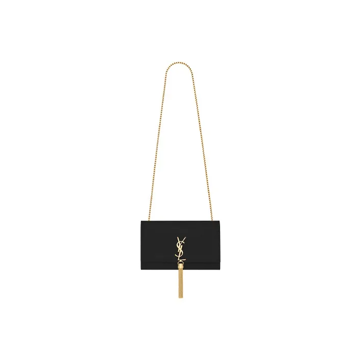 SAINT LAURENT KATE Calfskin Fringe Shoulder Bag Crossbody Bag Medium Size Women's Black-1