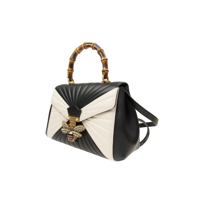GUCCI Queen Margaret Cow Leather Handbag Large Size Women's White/Black-1