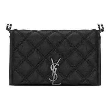 SAINT LAURENT Lambskin Wallet Crossbody Bag Shoulder Bag Women's Black