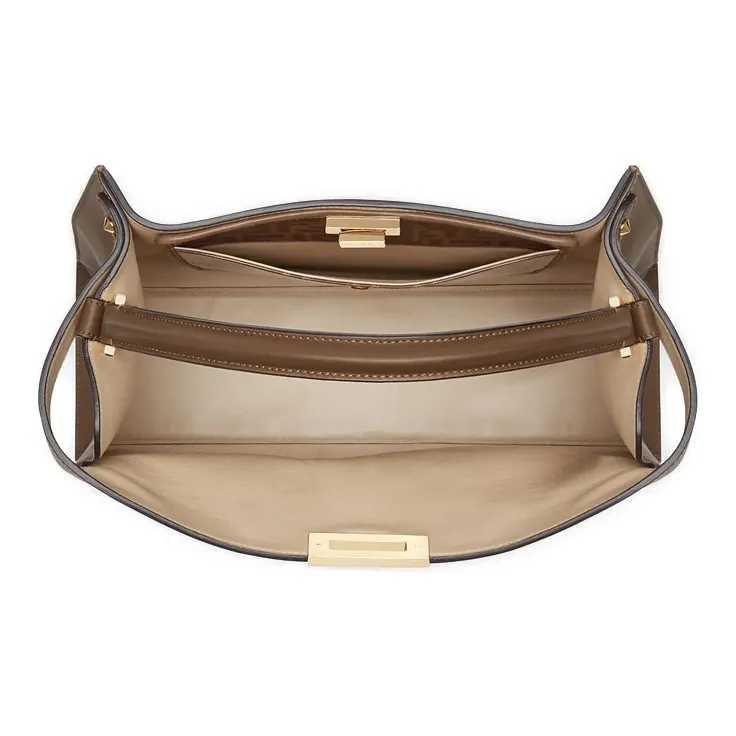 FENDI Peekaboo Cowhide Leather Handbag Large Size Women's Brown-4