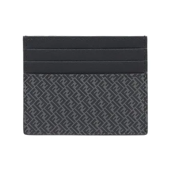 FENDI Calfskin Card Holder Card Holder Men's Black Gray