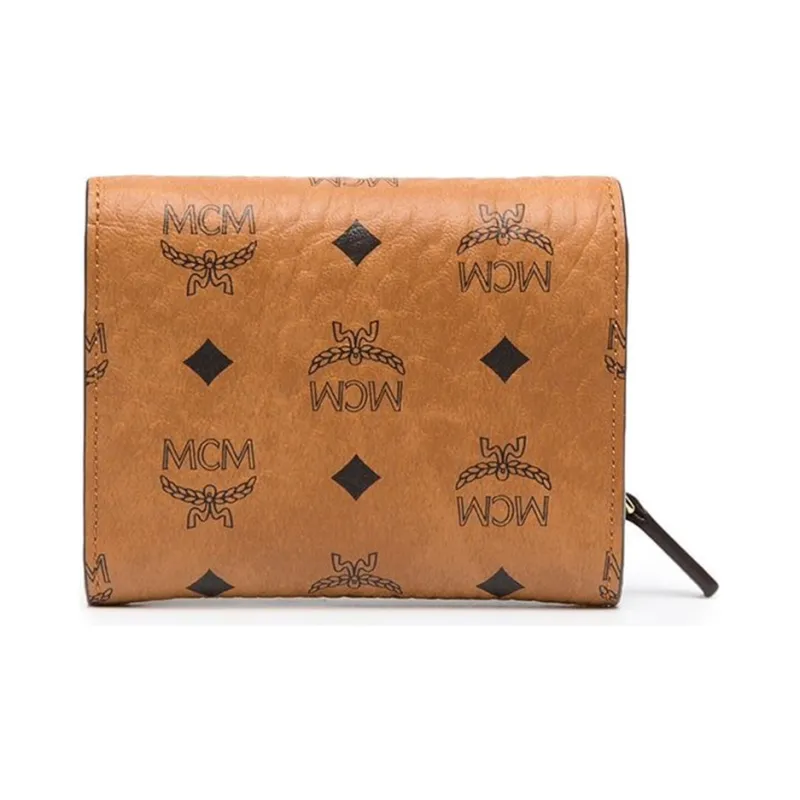 MCM Original Visetos Artificial Leather Wallet Men's Brown Cognac-1
