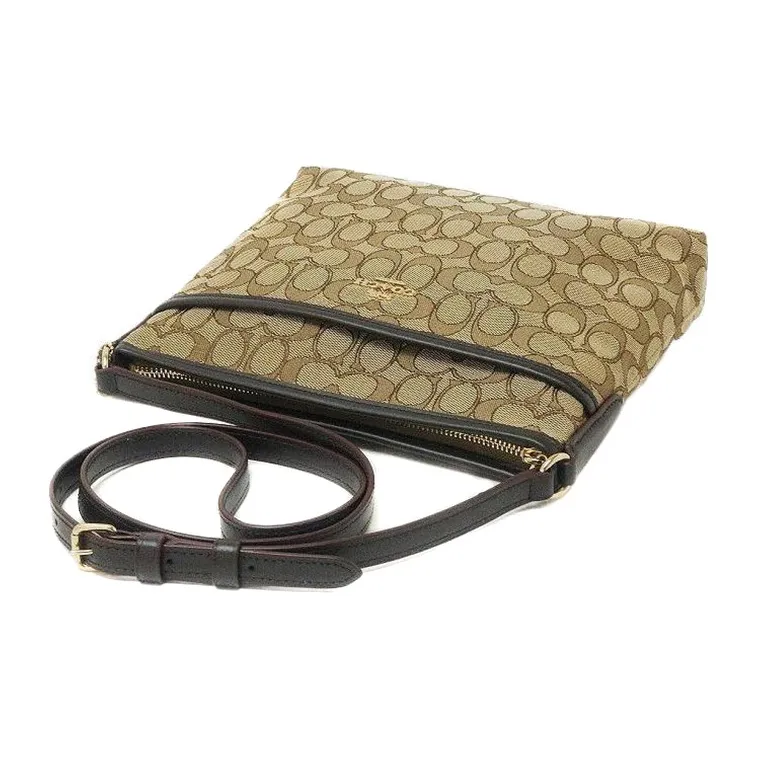 COACH File Classic Monogram Canvas With Leather Shoulder Bag Crossbody Bag Large Size Unisex Khaki & Coffee-2