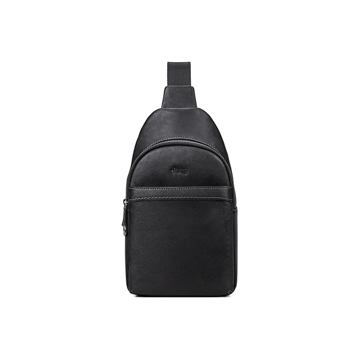 Jeep Top Grain Cow Leather Shoulder Bag Crossbody Bag Sling Bags Men's Black-1
