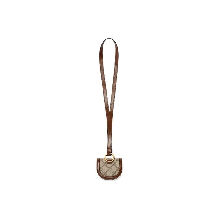 GUCCI Canvas With Leather Airpods Protective Cover Necklace Pouch Earphone Case Unisex Ebony/Brown-2