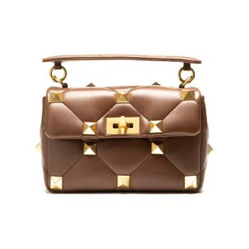 Valentino Sheepskin Stud Bag Handbag Medium Size Women's Brown