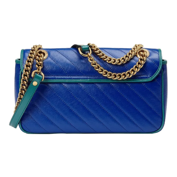 GUCCI GG Marmont Quilting Leather Shoulder Bag Crossbody Bag Small Size Women's Blue/Sapphire Green-2