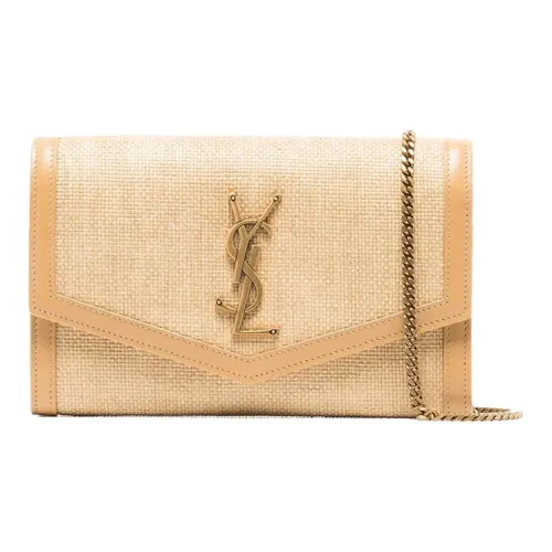 SAINT LAURENT Fabric With Leather Envelope Bag Chain Crossbody Bag Shoulder Bag Women's Beige Yellow