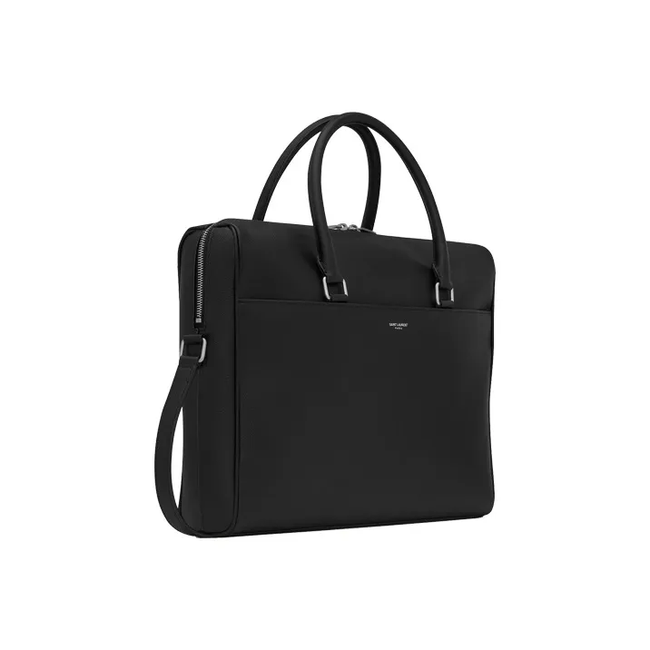 SAINT LAURENT Calfskin Leather Portable Briefcase Men's Black-3