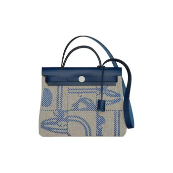 HERMES Herbag Zip Hunter Leather With Canvas Bag, Shoulder Bag, Crossbody Bag, Handbag Women's French Blue/Light Beige