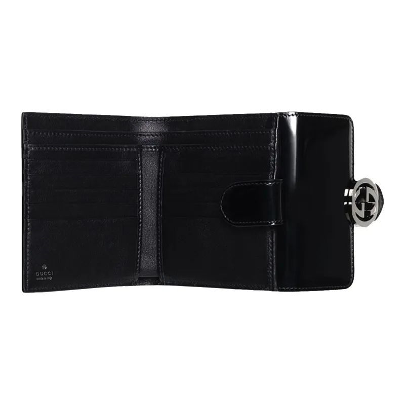 GUCCI Patent Leather Card Holder Wallet Women's Black-3