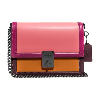 COACH Hutton Calfskin Shoulder Bag Crossbody Bag Small Size Women's Pink/Purple/Brown