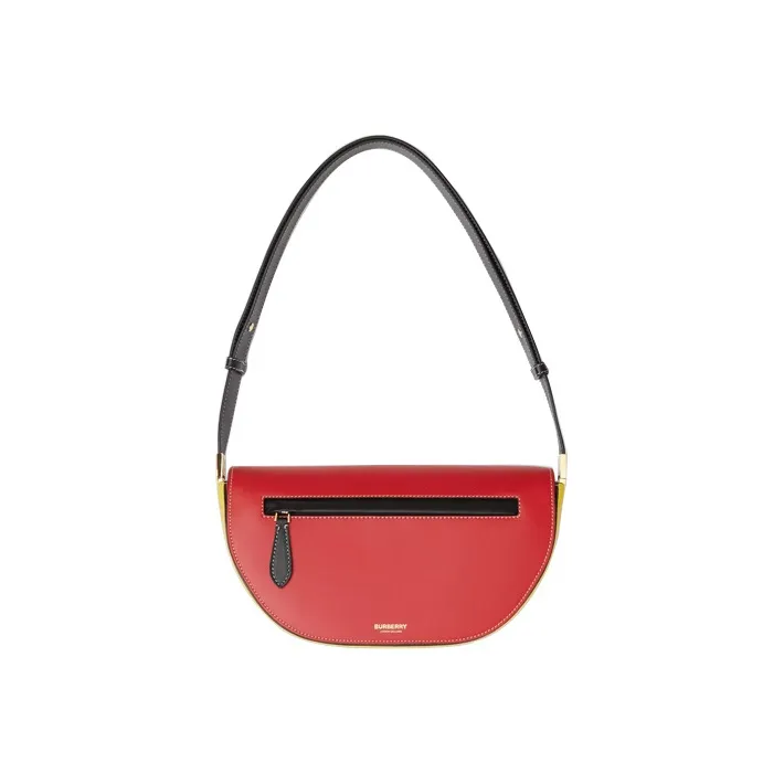 Burberry Tricolor Leather Shoulder Bag Crescent Bag Portable Crossbody Bag Shoulder Bag Women's Bright Red-5