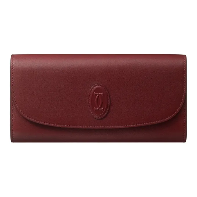 CARTIER Cow Leather Card Holder, Wallet Women's Burgundy-0