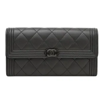 CHANEL LeboySo Black Leather Card Holder, Wallet Women's Black