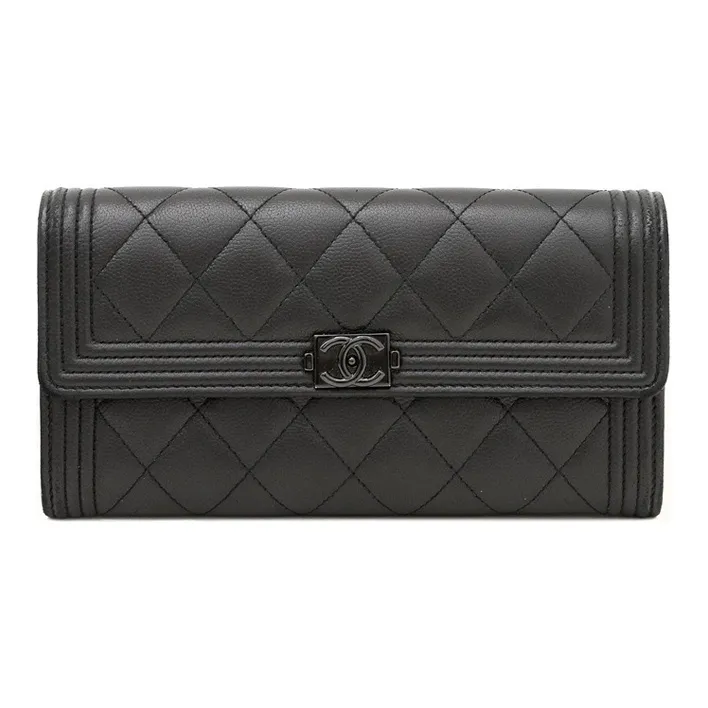 CHANEL LeboySo Black Leather Card Holder, Wallet Women's Black-0
