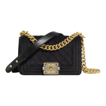 CHANEL Velvet And Gold Toned Metal Flap Bag, Crossbody Bag, Shoulder Bag Trumpets Women's Black