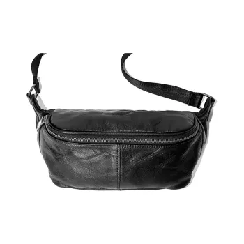 Ace Paul Top Grain Cow Leather Crossbody Bag, Sling Bag, Fanny Pack Tubas Unisex Black