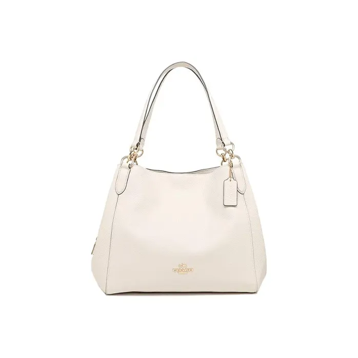 COACH Hallie Canvas Leather Bucket Bag Portable Crossbody Bag Shoulder Bag Large Size Women's Ecru-0