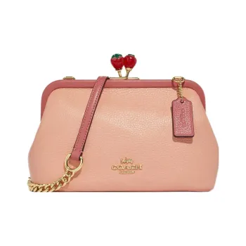 COACH Kisslock Leather Shoulder Bag Crossbody Bag Medium Size Women's Nude Pink & Fuchsia
