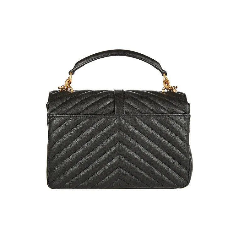 SAINT LAURENT Logo Plaque Shoulder Bag Quilted Black-2