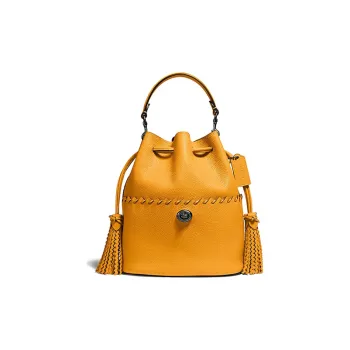 COACH Leather Bucket Bag, One Shoulder Handbag Women's Candy Yellow