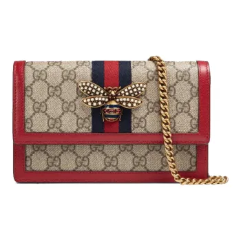 GUCCI Queen Margaret Canvas With Leather Shoulder Bag, Crossbody Bag Mini Women's Ebony/Red