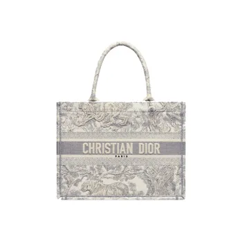 DIOR Medium DIOR Book Tote Ecru And Gray Toile De Jouy Embroidery