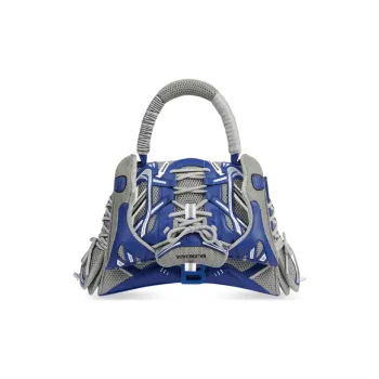 Balenciaga Fabric With Leather Hourglass Bag One Shoulder Handbag Crossbody Bag Medium Size Women's Blue/Gray