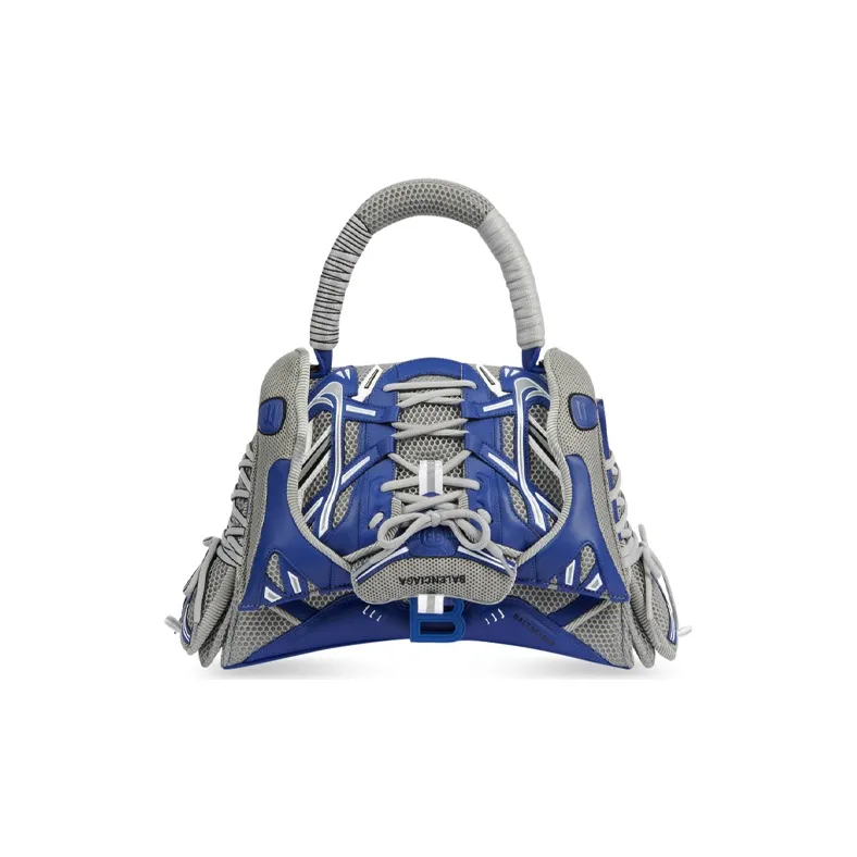Balenciaga Fabric With Leather Hourglass Bag One Shoulder Handbag Crossbody Bag Medium Size Women's Blue/Gray-0