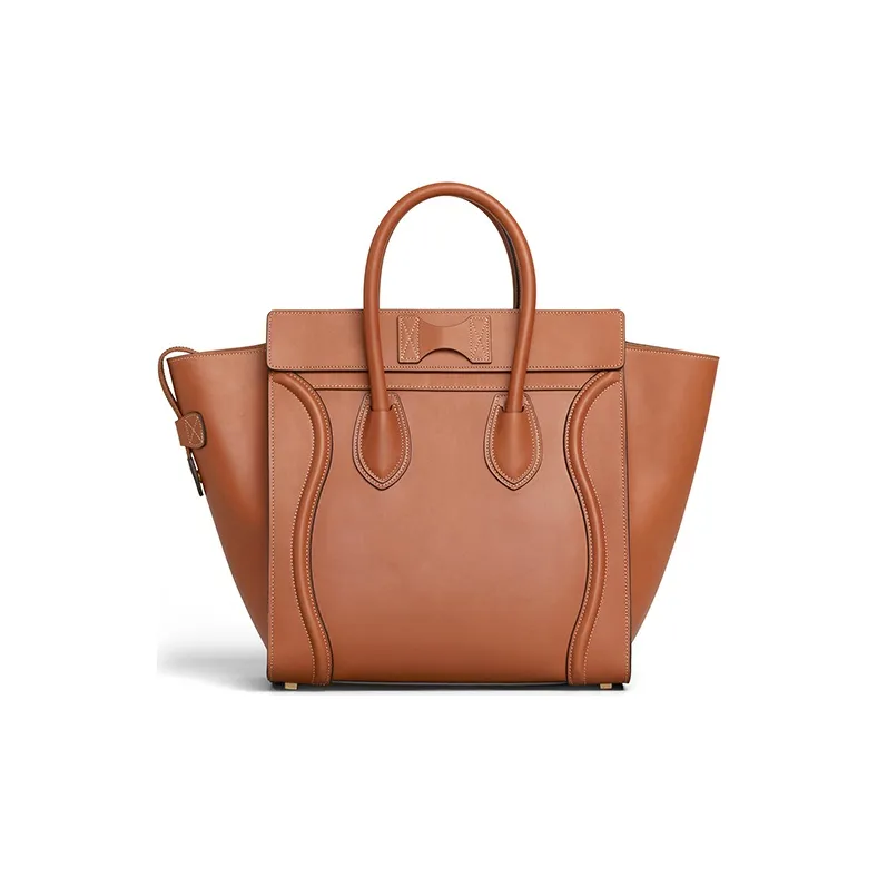 CELINE Luggage Cow Leather Handbag Handbag Large Size Women's Tawny-2