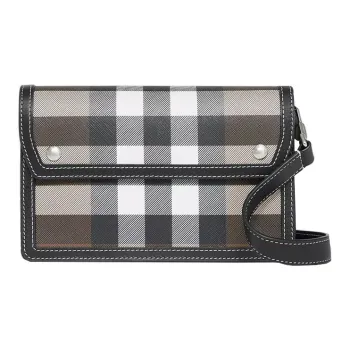 Burberry Canvas With Leather Shoulder Bag Crossbody Bag Unisex Dark Brown
