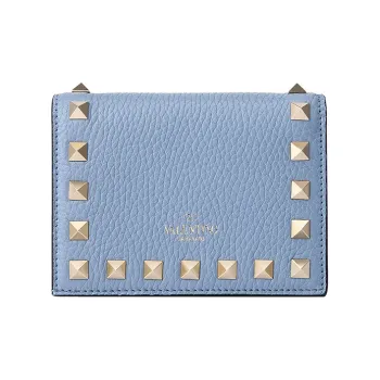 Valentino Rockstud Calfskin Wallet Card Holder Women's Sky Blue