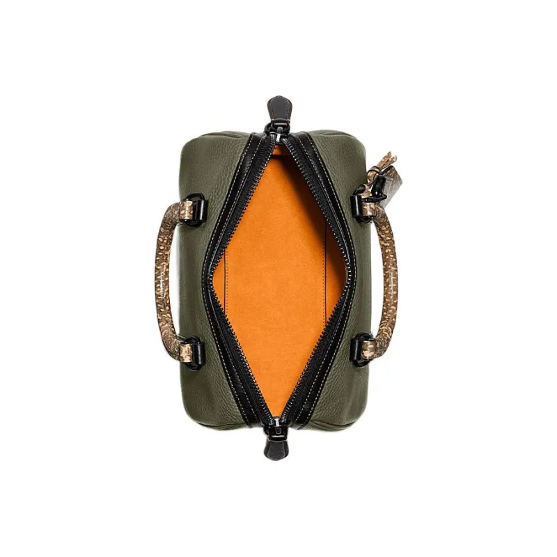COACH Pebbled Leather With Snake Leather Boston Bag Handbag Shoulder Bag Crossbody Bag Medium Size Women's Army Green-2