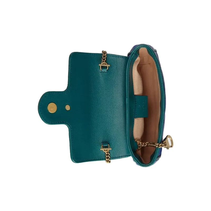 GUCCI GG Marmont Leather Chain Shoulder Bag Crossbody Bag Extra Mini Women's Blue/Sapphire Green-5