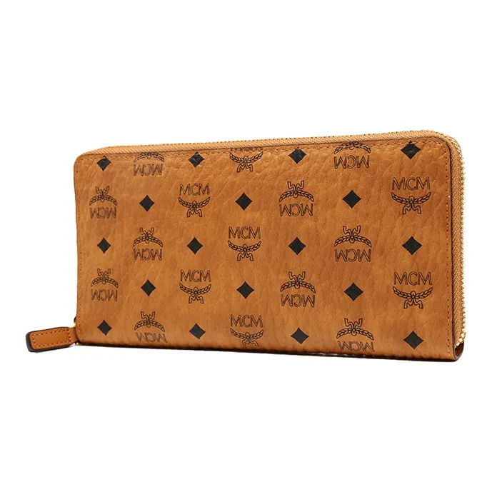 MCM Zip Around Wallet Original Visetos Large Cognac-1