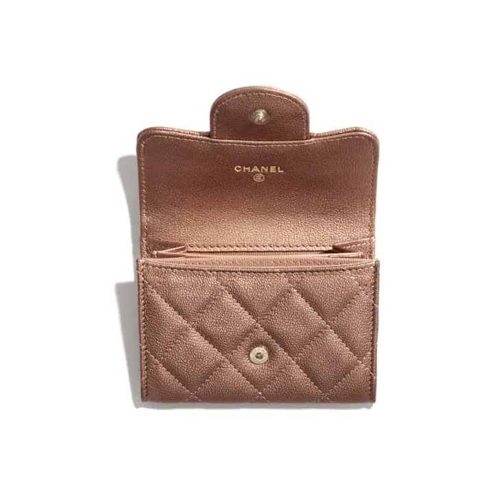 CHANEL 2.55 Grain Embossed Calfskin Flap Coin Purse Card Holder Women's Red Copper-1