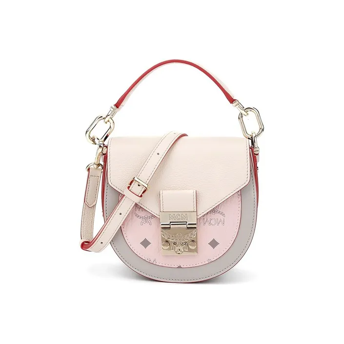 MCM Patricia Visetos Artificial Leather Saddle Bag Handbag Shoulder Bag Crossbody Bag Women's Pink Monogram-0