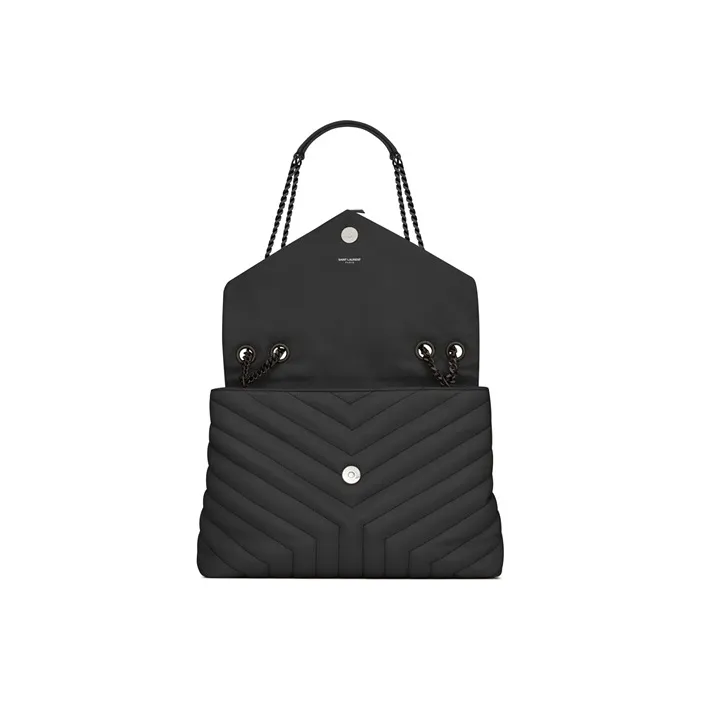 SAINT LAURENT LOULOU Quilted Leather Shoulder Bag, Crossbody Bag Medium Size Women's Black-4