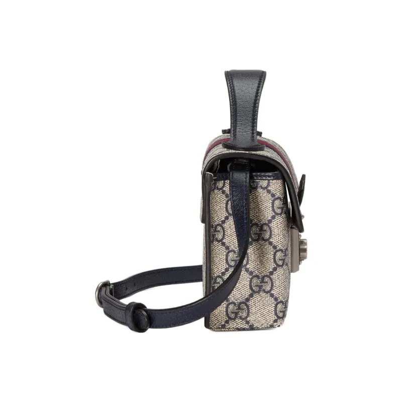 GUCCI Padlock Canvas With Leather Canvas Bag, Box Bag, Crossbody Handbag, Shoulder Bag Mini Women's Beige/Blue-3