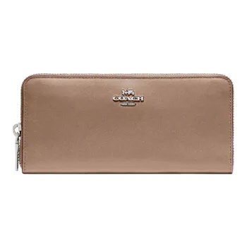 COACH Accordion Zip Cow Leather Wallet Small Size Women's Taupe