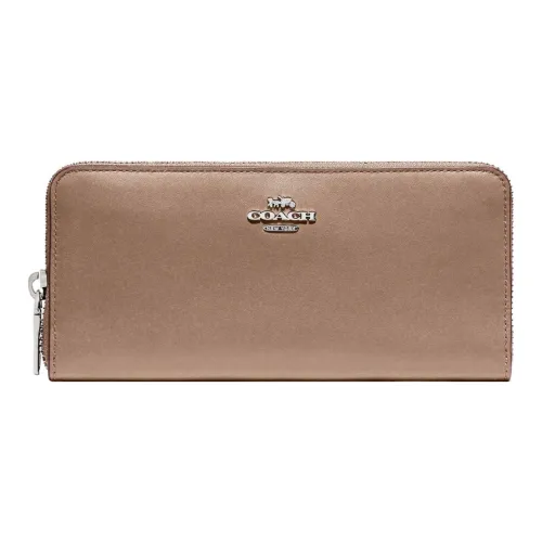 COACH Accordion Zip Cow Leather Wallet Small Size Women's Taupe