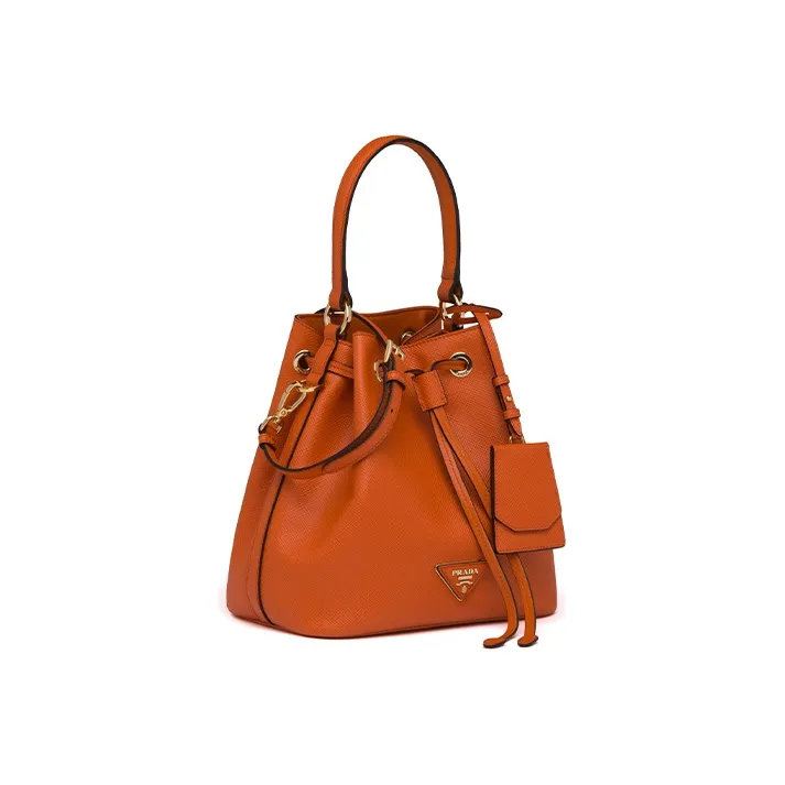 PRADA Saffiano Leather Bucket Bag Handbag Shoulder Bag Crossbody Bag Women's Papaya Orange-1