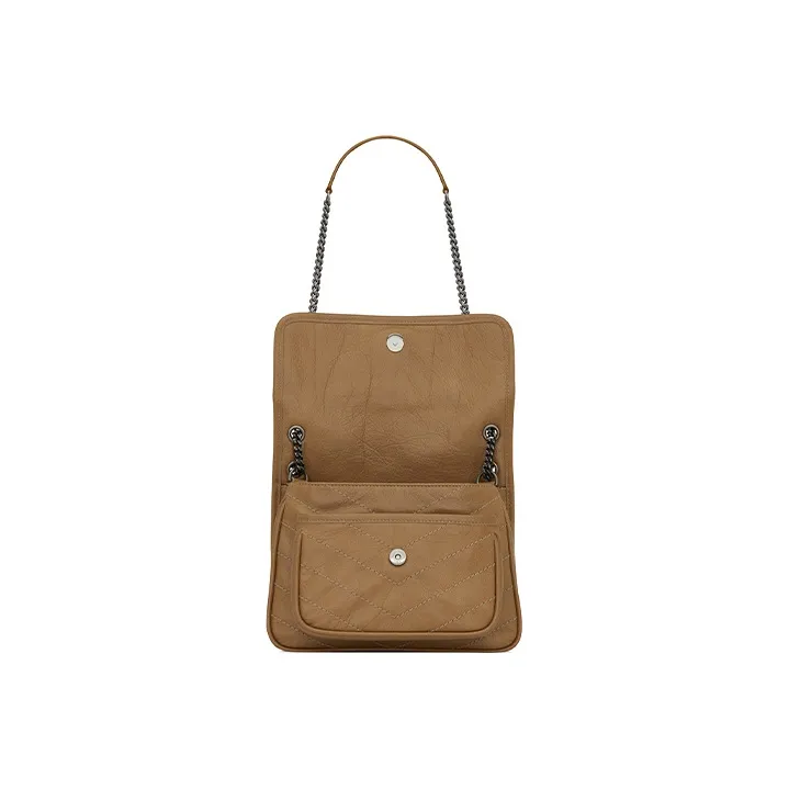 SAINT LAURENT Niki Calfskin Hobo Bag Crossbody Bag Shoulder Bag Mini Women's Brown Yellow-3