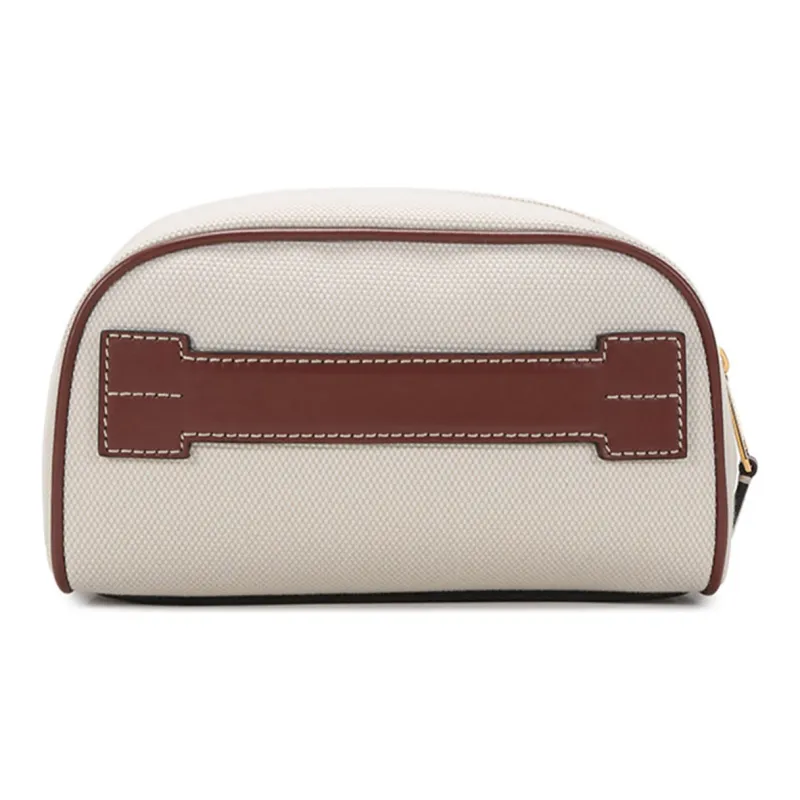 Burberry Fabric Clutch Canvas Bag Makeup Bag Toiletry Bag Small Size Women's White/Tan-3