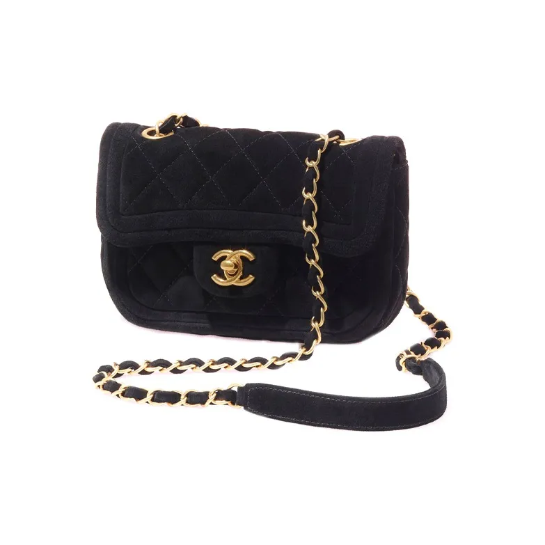 CHANEL Suede Effect Cow Leather, Gold Metal Shoulder Bag Mini Women's Black-1